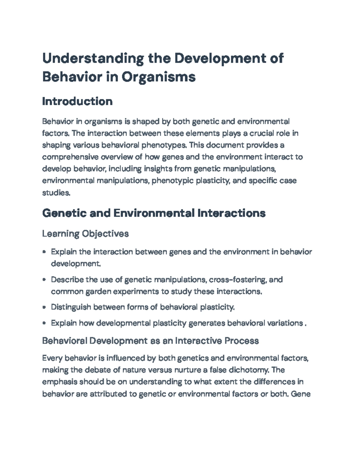 Behavioral Development in Animals: Plasticity and Learning Dynamics ...
