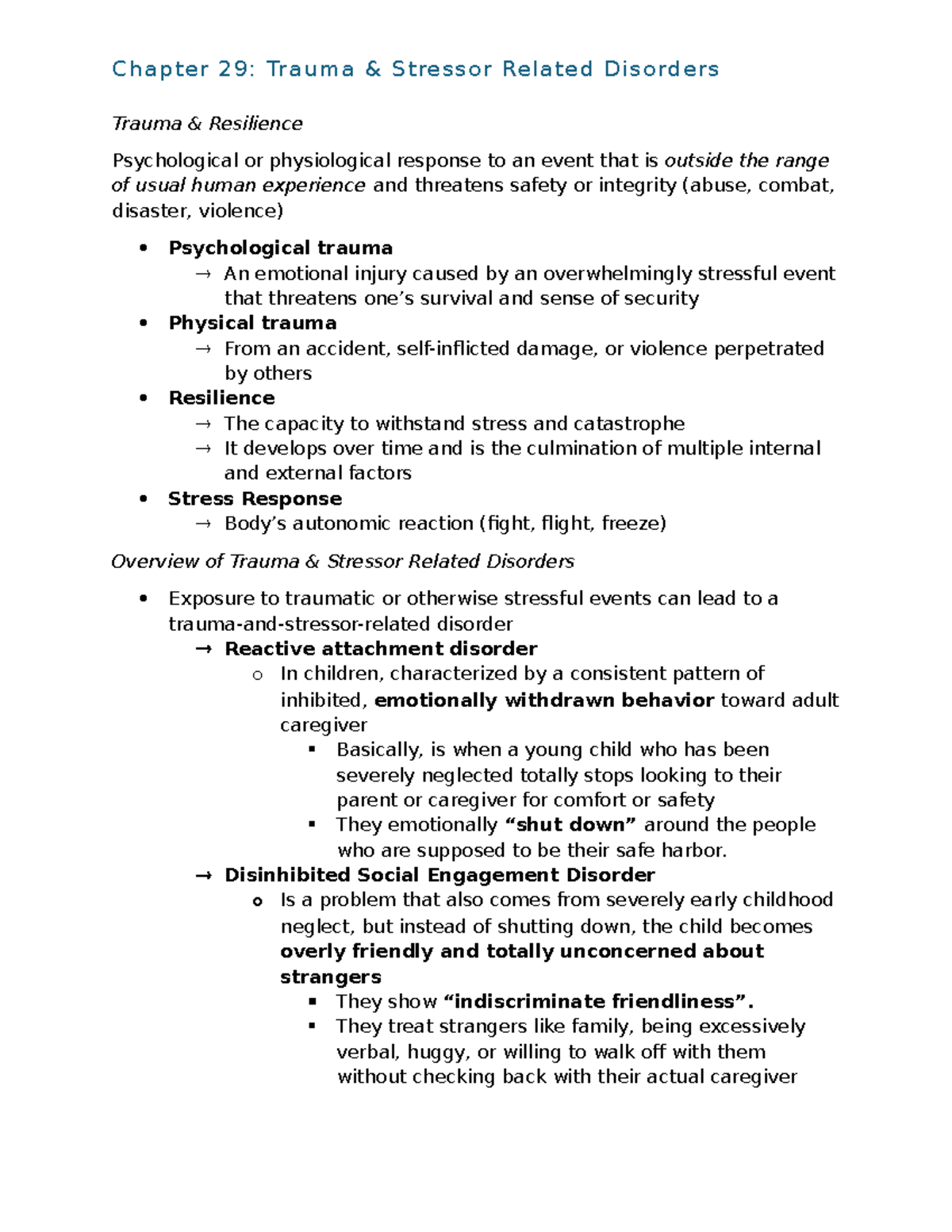 Chapter 29: Trauma Stressor Related Disorders and PTSD Overview - Studocu