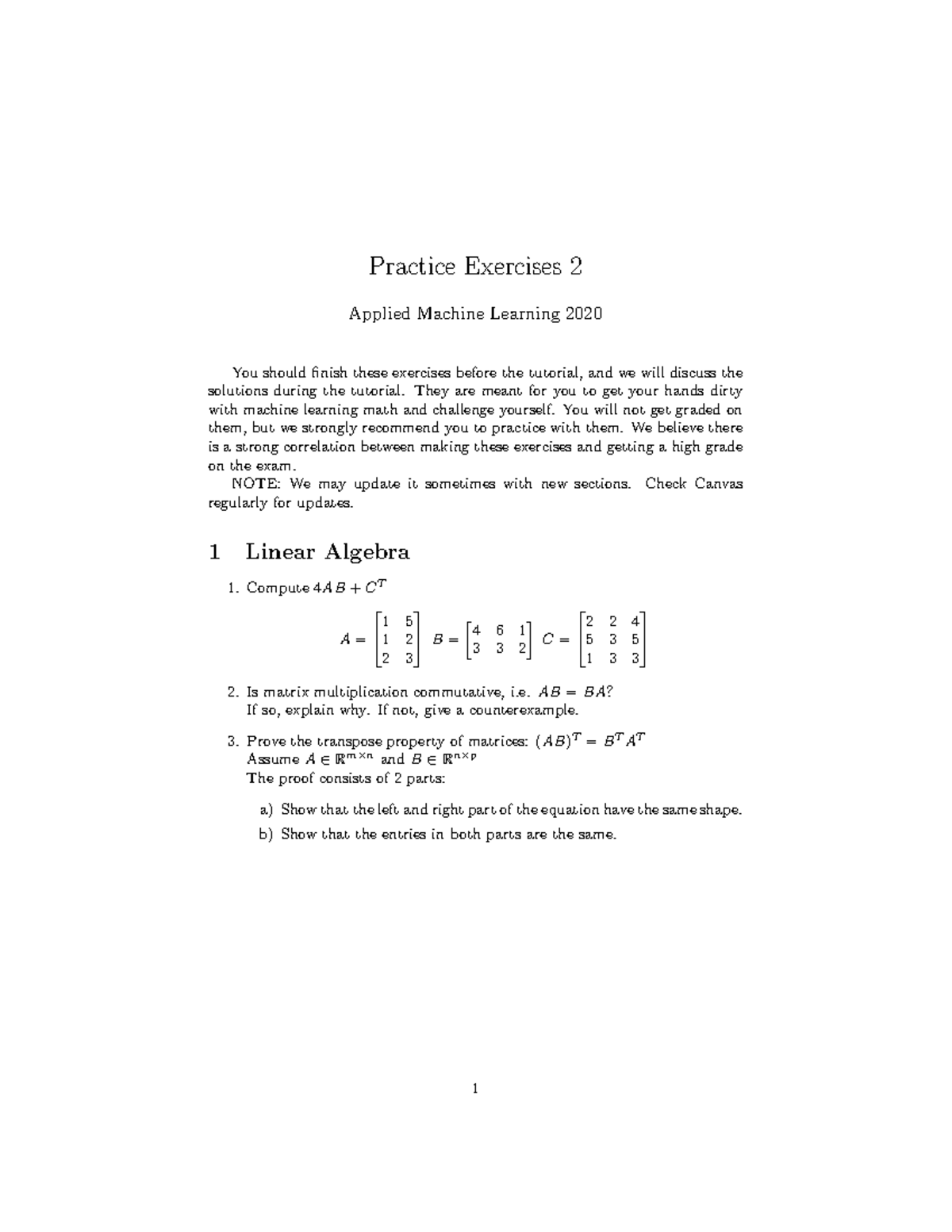 Math-tutorials-part2 - Practice Exercises 2 Applied Machine Learning ...