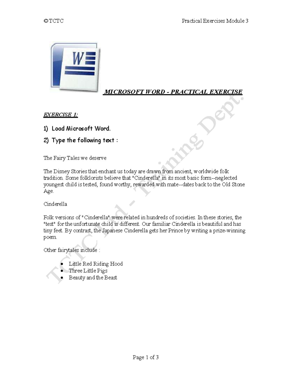 TCTC Practical Exercises Module 3: Microsoft Word Assignment - Studocu