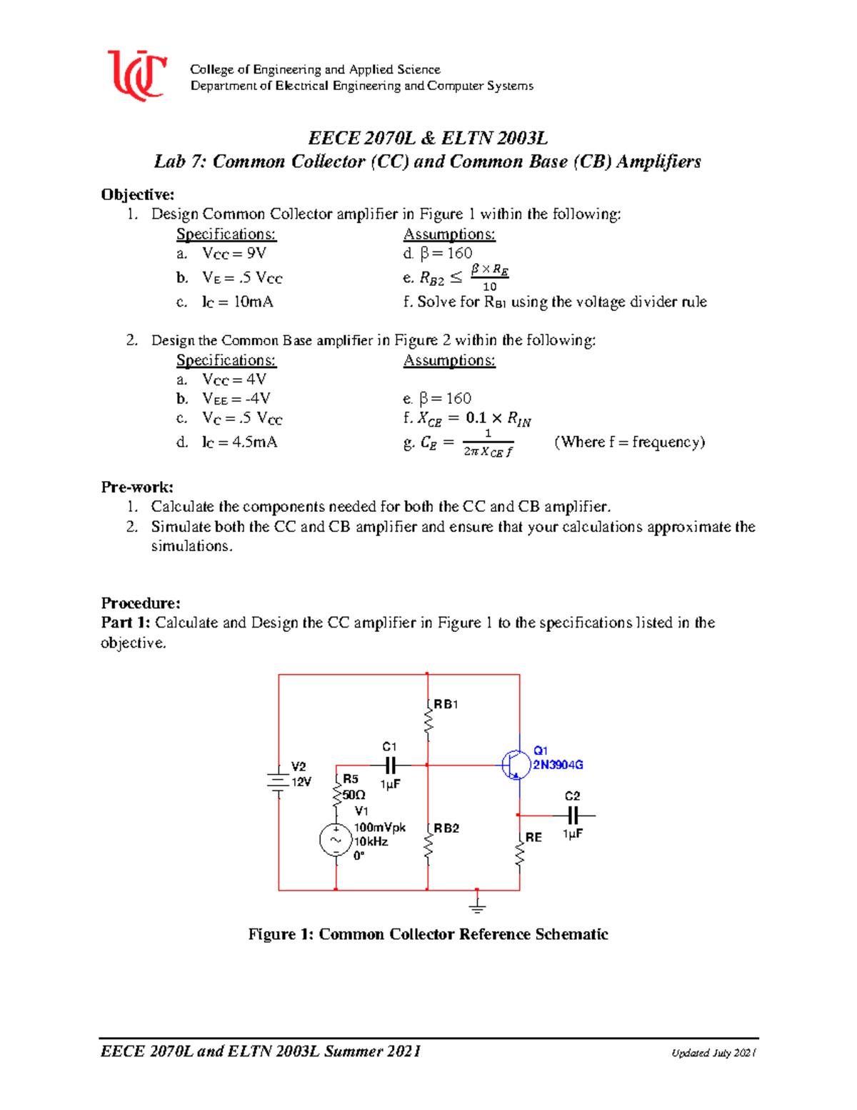 EECE2070L Lab 7: Design & Analysis of Common Collector and Base ...