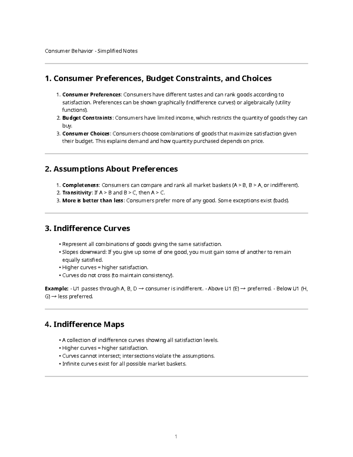 Consumer Behavior Notes: Preferences, Choices & Budget Constraints ...