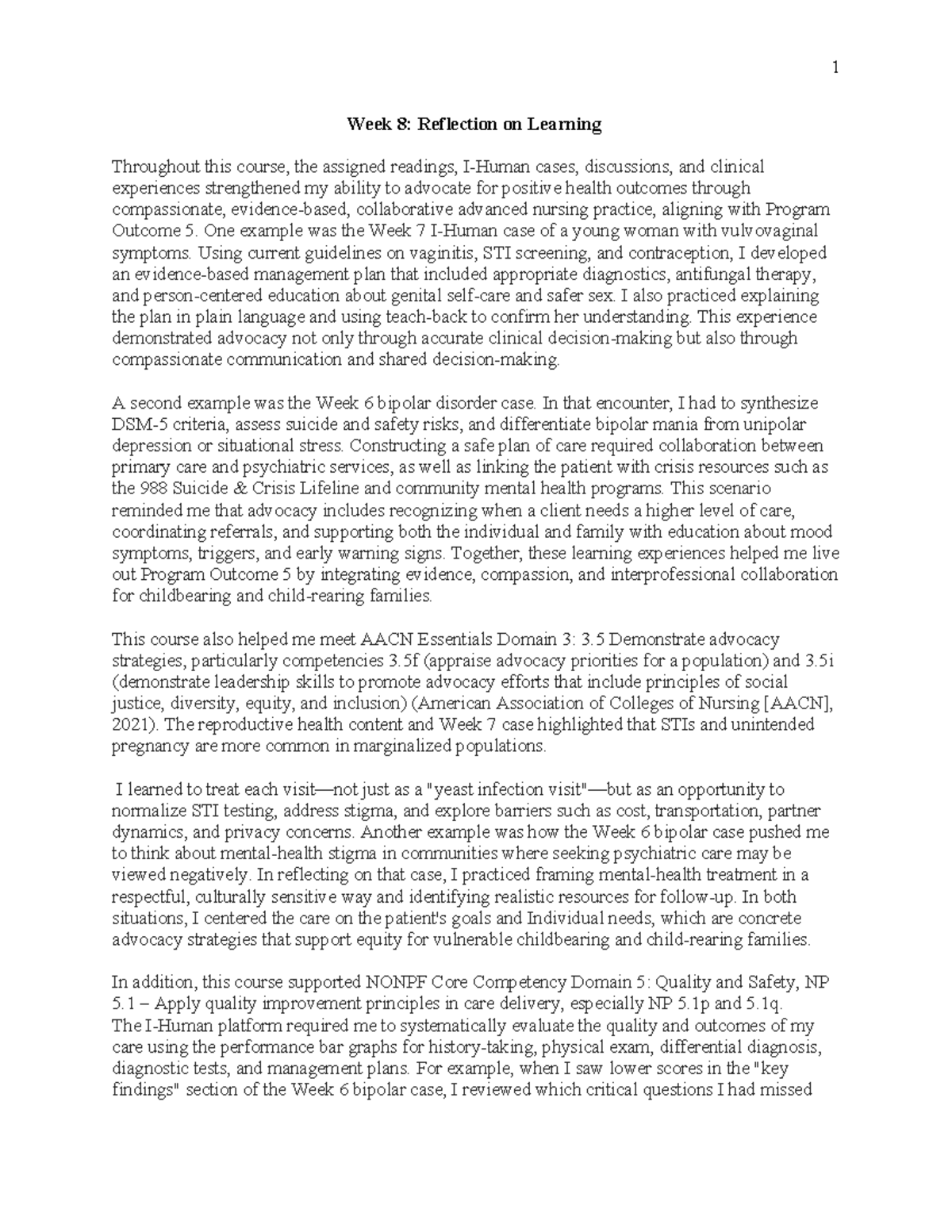 Week 8 Reflection: Advocacy in Advanced Nursing Practice - Studocu
