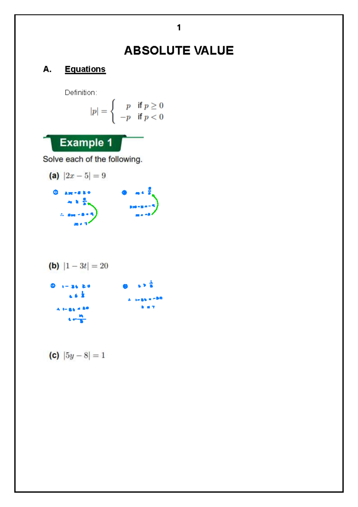 MATH101: Absolute Value Equations and Inequalities Notes - Studocu