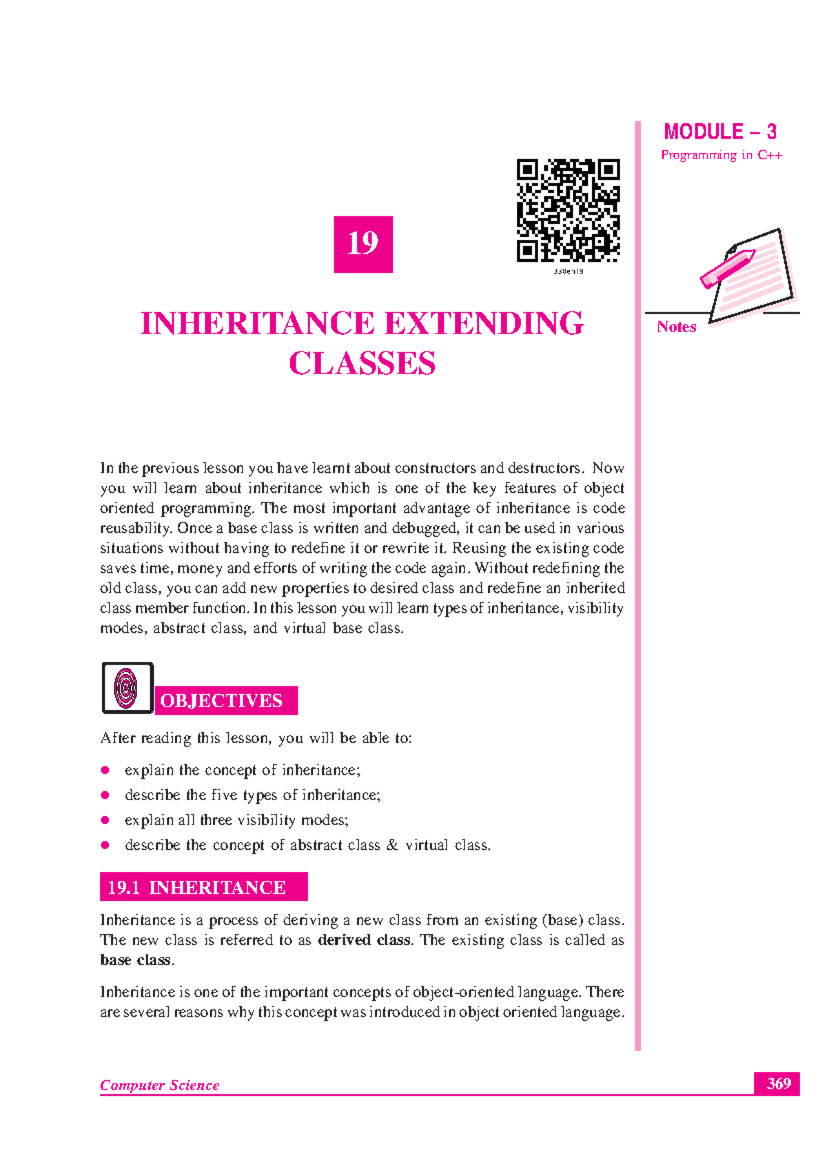 C++ Module 4 - Programming in C++ Notes 19 INHERITANCE EXTENDING ...