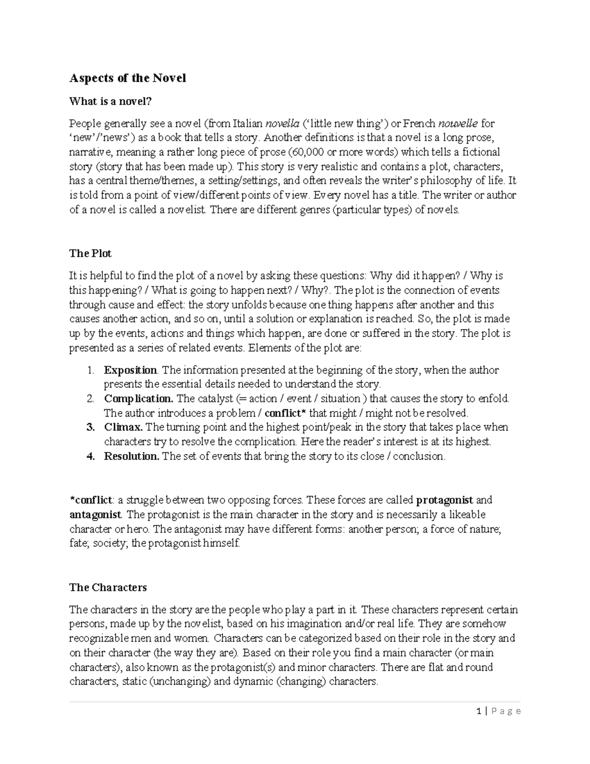 Aspects of the Novel: Key Elements and Themes Explored - Studocu