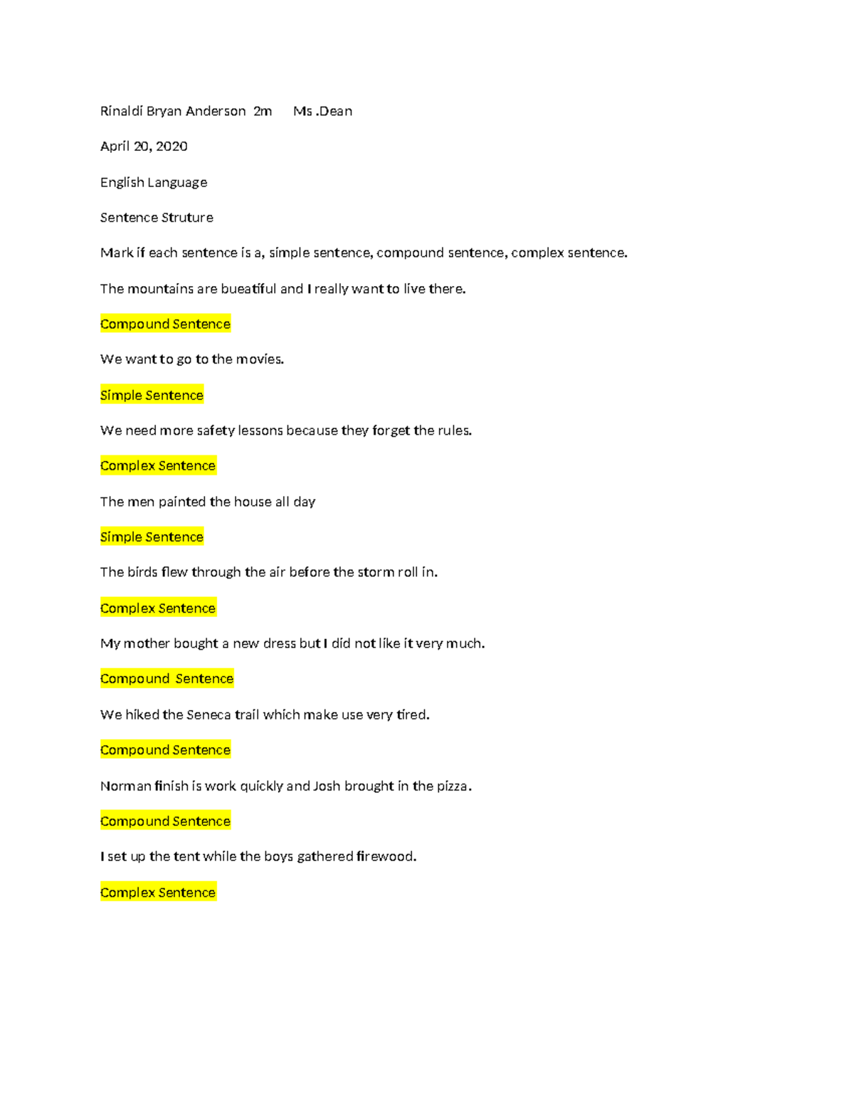 English 101: Sentence Structure Analysis and Classification Notes - Studocu