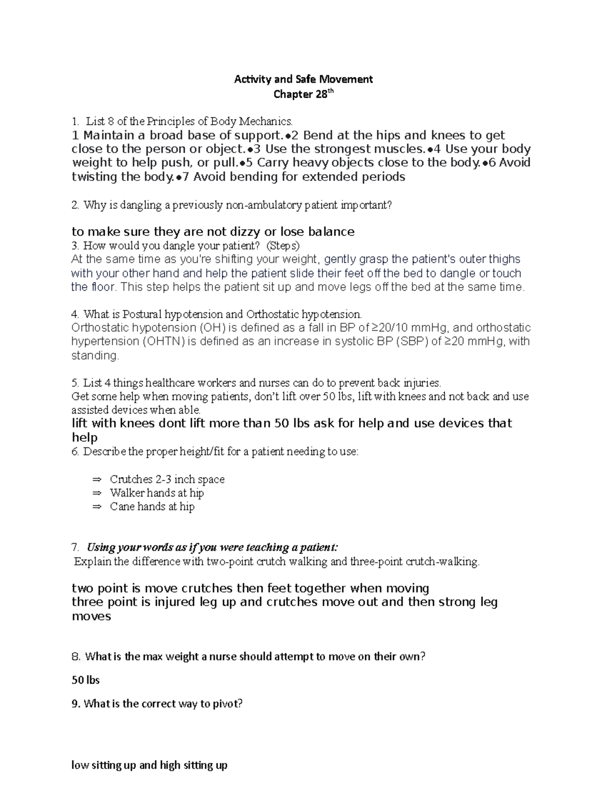Activity AND Safe Movement Worksheet Student - Activity and Safe ...