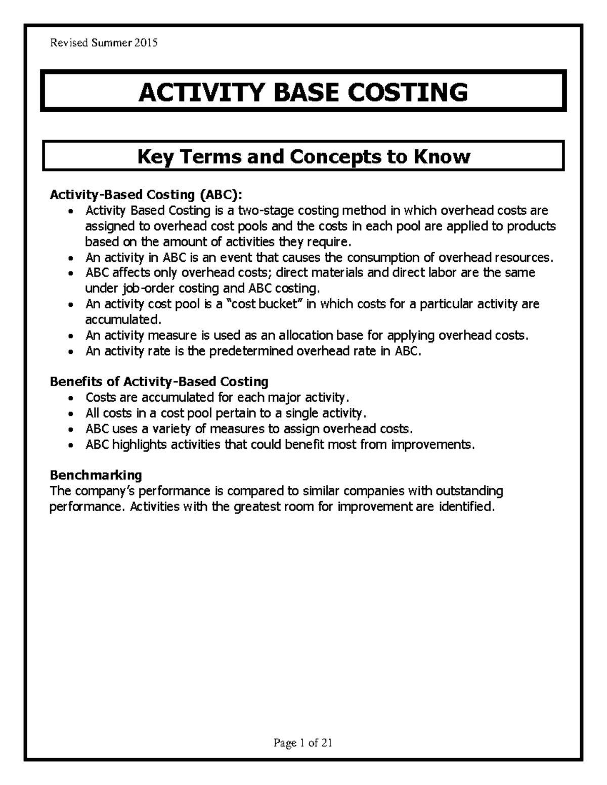 11. Activity Based Costing CR practice quizzes - COMM 294 - UBC - Studocu