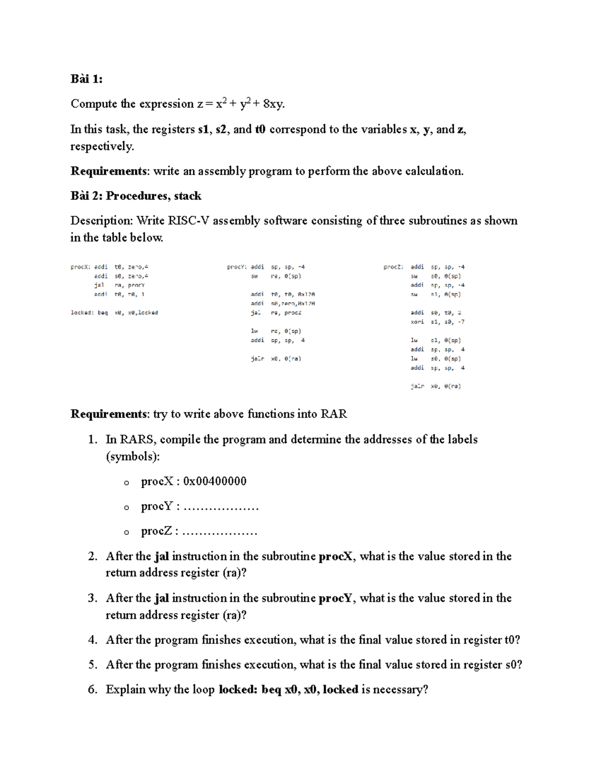 Assembly Programming Assignments: Week 7 - RARS Tasks - Studocu