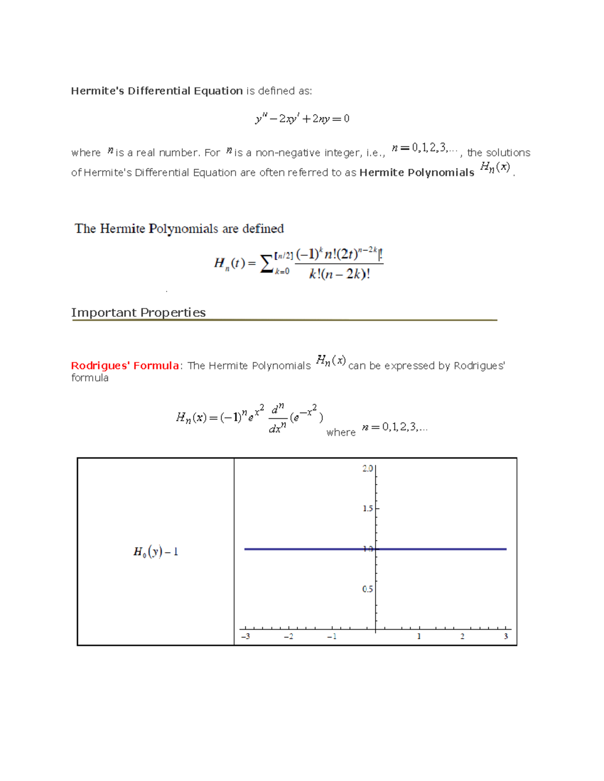 Hermite Polynomials: Properties and Rodrigues' Formula Overview - Studocu