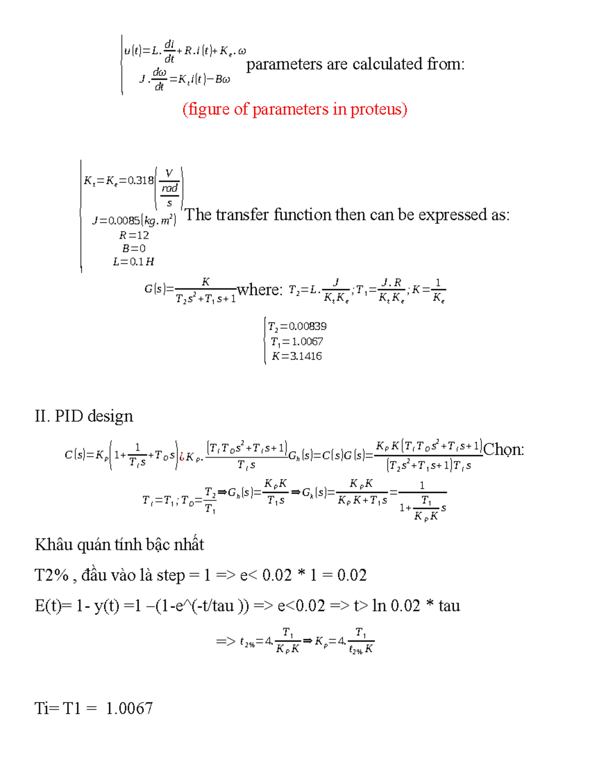 PID Design Parameters and Transfer Function Analysis - Studocu