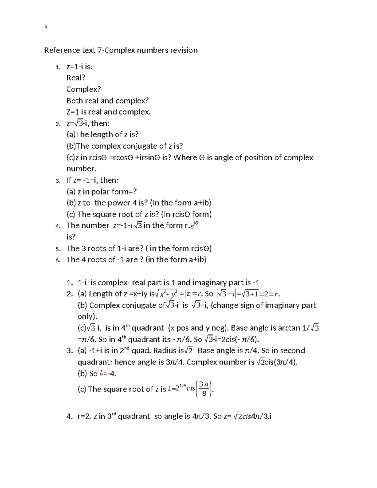 7TH REF TEXT: Complex Numbers - Revision Guide - Studocu