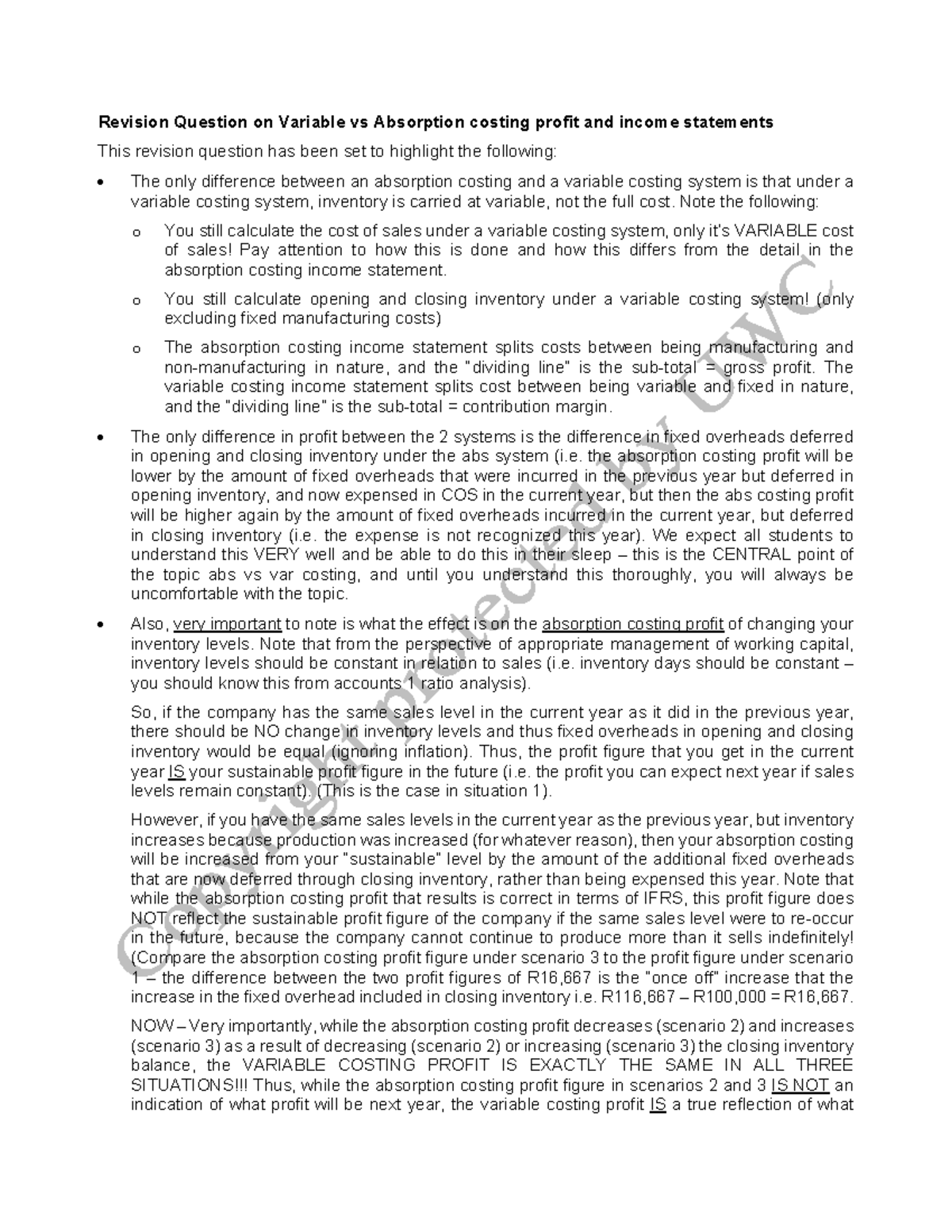 Revision Notes on Variable vs Absorption Costing (ACCT 101) - Studocu