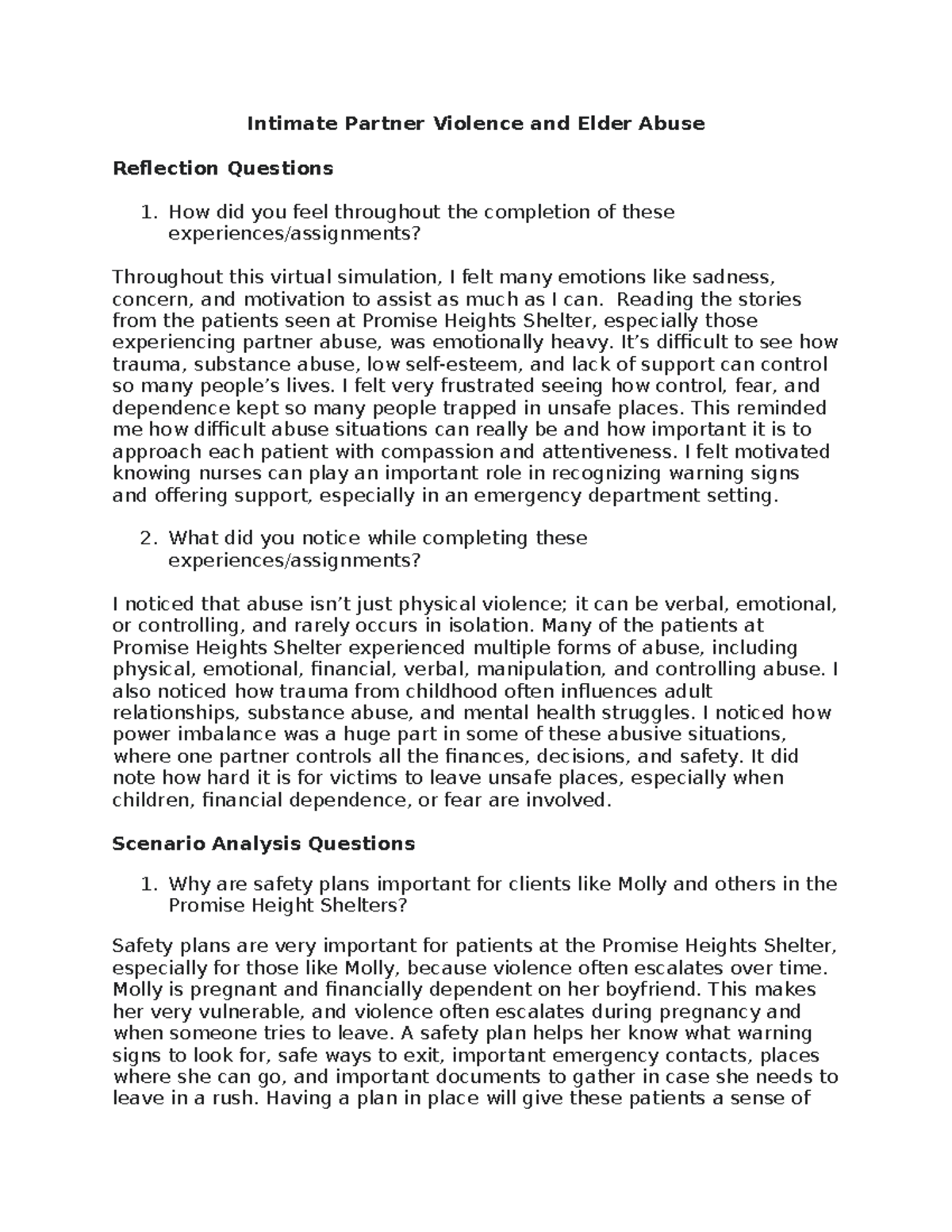 Reflection on Intimate Partner Violence & Elder Abuse Insights - Studocu