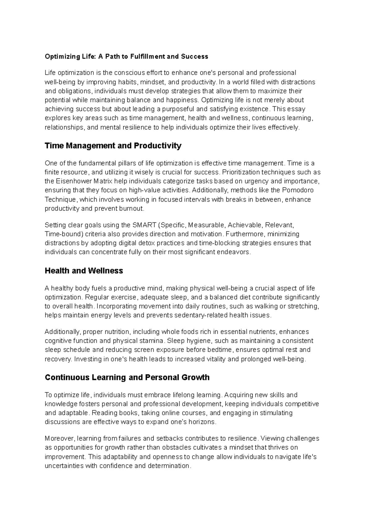 Optimizing Life: Key Strategies for Fulfillment and Success - Studocu