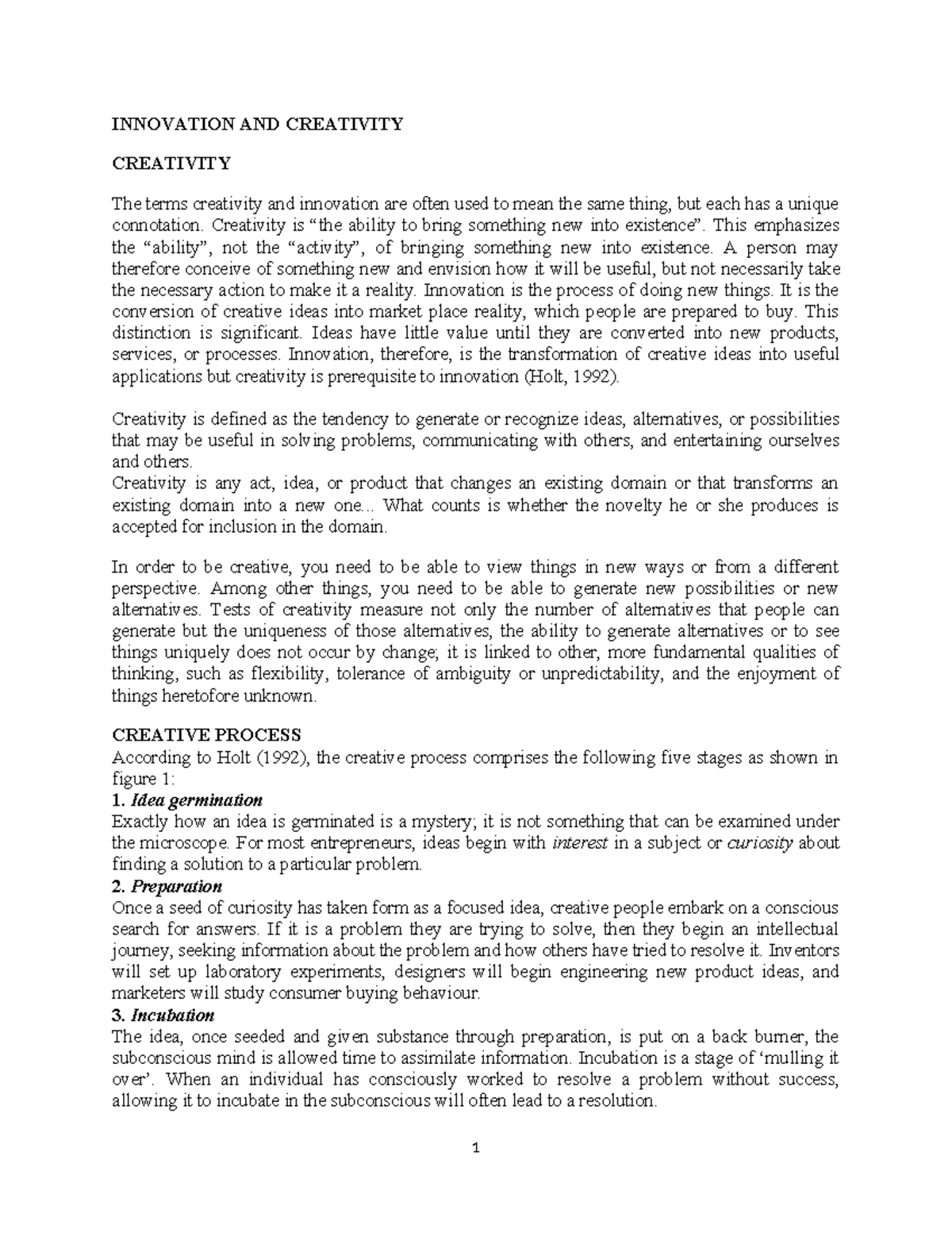Innovation AND Creativity - INNOVATION AND CREATIVITY CREATIVITY The ...