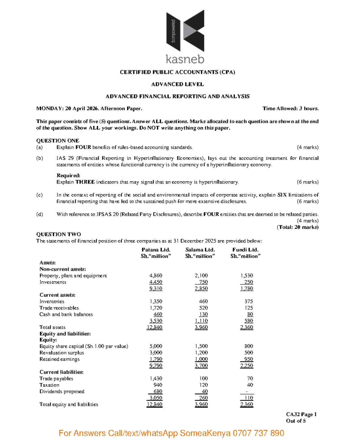 AFR CA32 April 2026 - Past Exam Paper with Solutions - Studocu