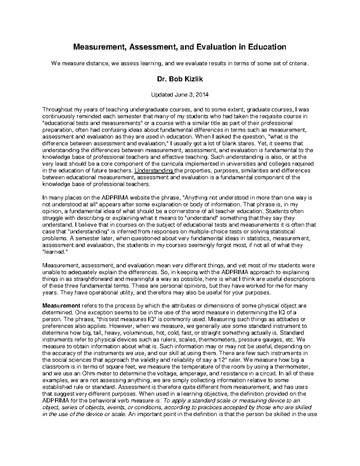 EDU 101: Understanding Measurement, Assessment, and Evaluation in ...