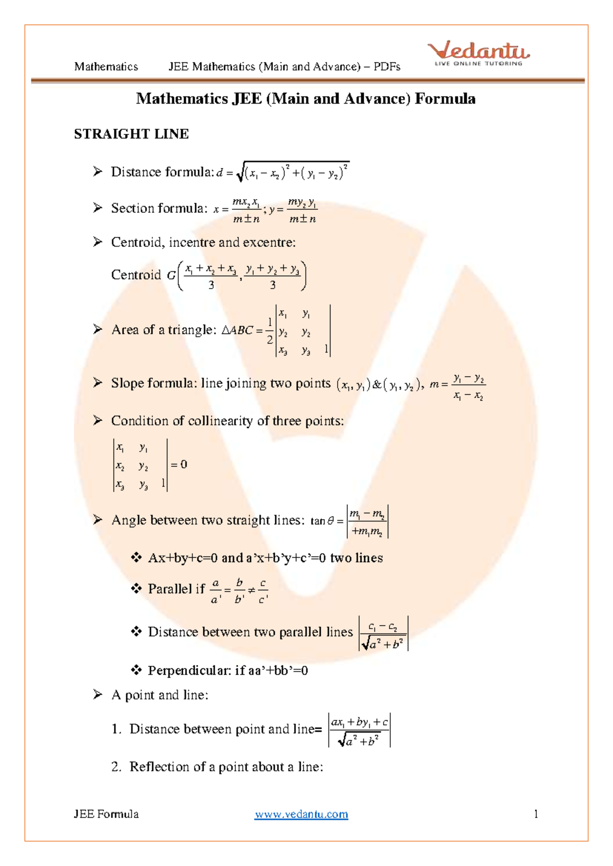 JEE (Main & Advance) Mathematics Formulas Compilation 2025 PDF - Studocu