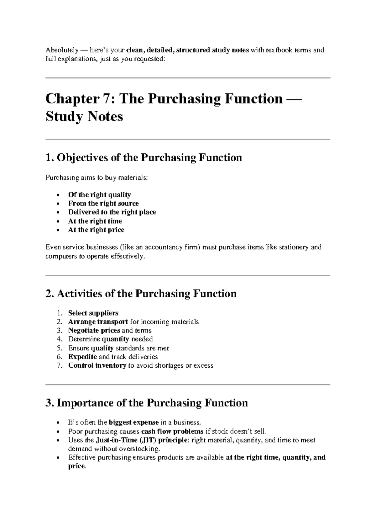 Business Studies Exam Study Notes: HRM & Purchasing Functions - Studocu