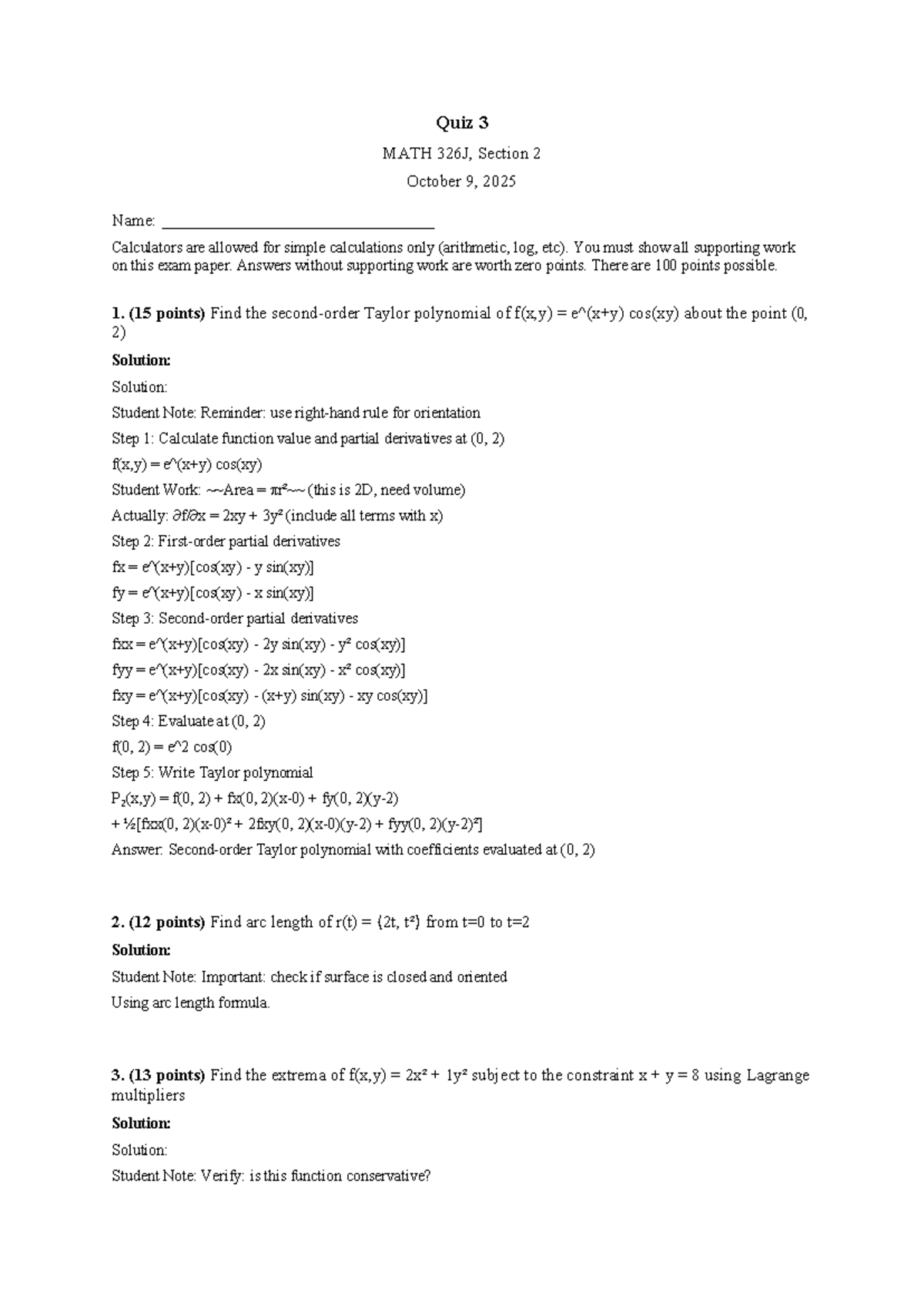 MATH 326J Quiz 3 Solutions - October 9, 2025 - Studocu