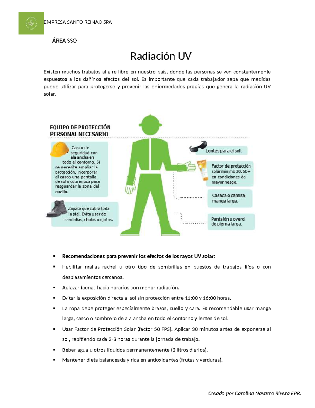 Afiche RUV: Prevención de Efectos de Radiación UV en Trabajadores - Studocu