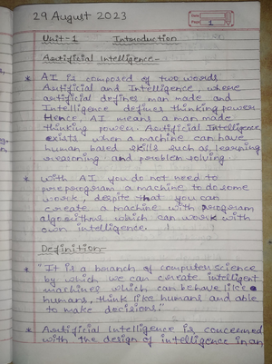 Ai unit 1 - unit 1 notes - leom me capeuy dmake macliie AI tyLeemo deoo ...