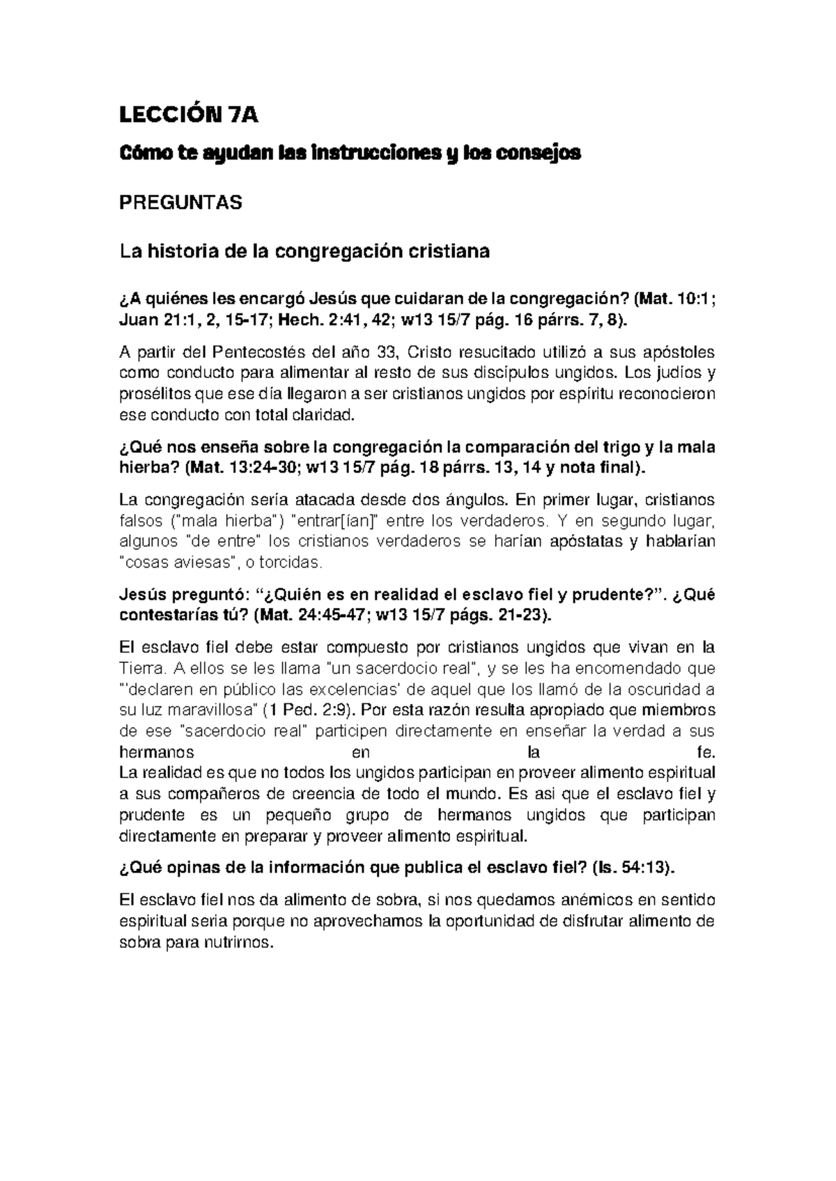 Resumen de Respuestas de la Lección 7A: Precursores y su Rol en la Congregación - Document Preview