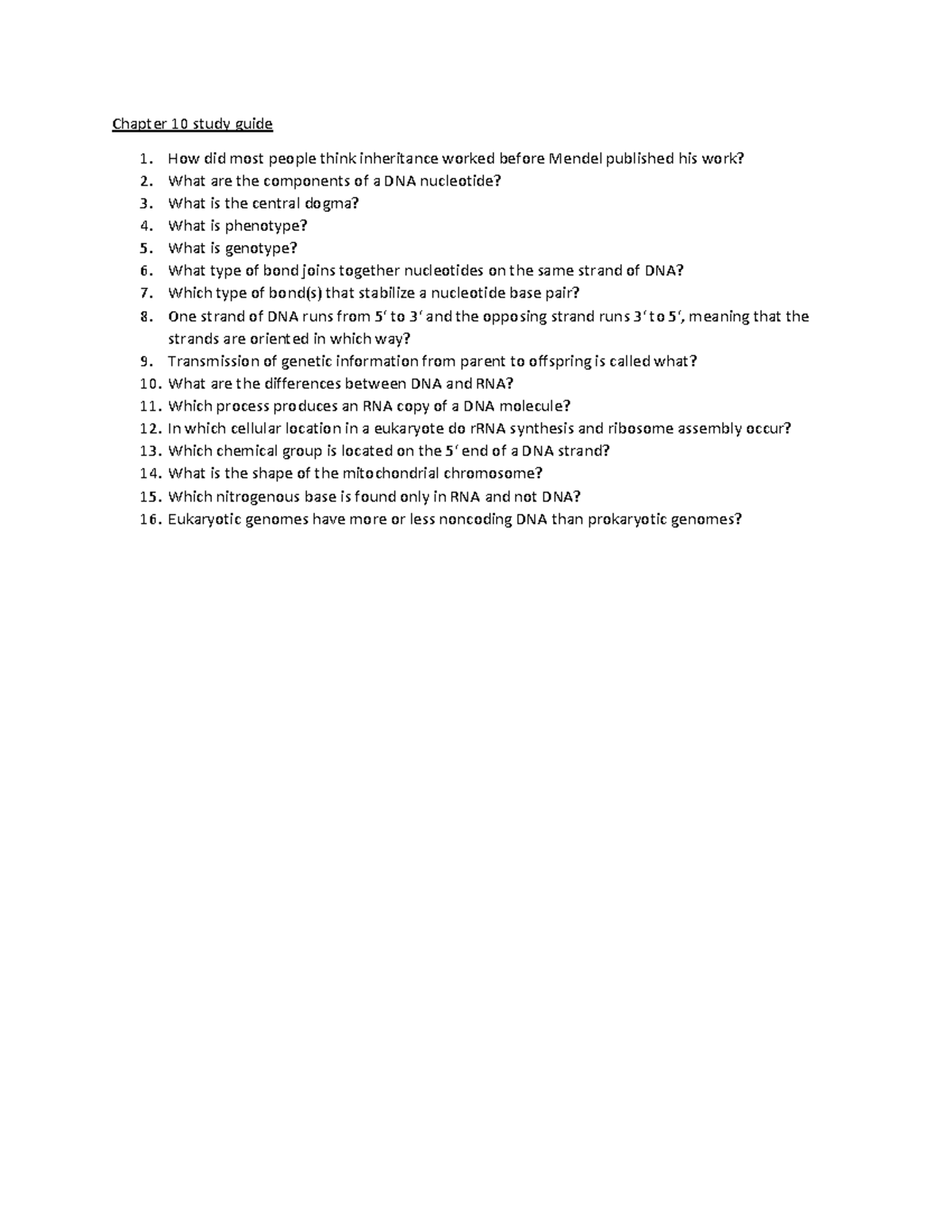 Chapter 10 Study Guide: Key Genetics Concepts & Terminology - Studocu