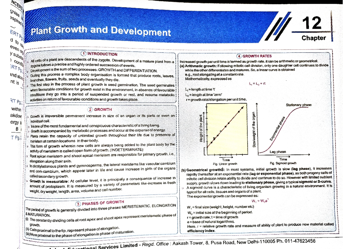 NEET Class 12 Biology Short Notes: Plant Growth & Development - Studocu