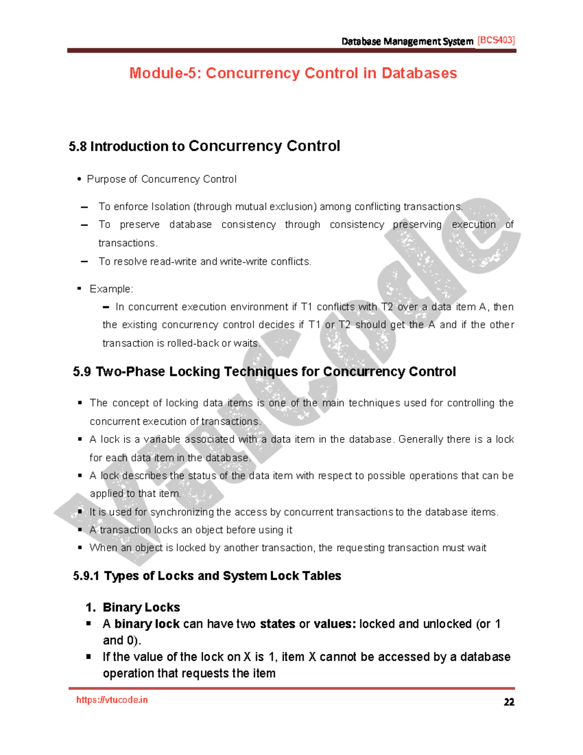 BCS403 Module 5: Concurrency Control Techniques in Databases - Studocu