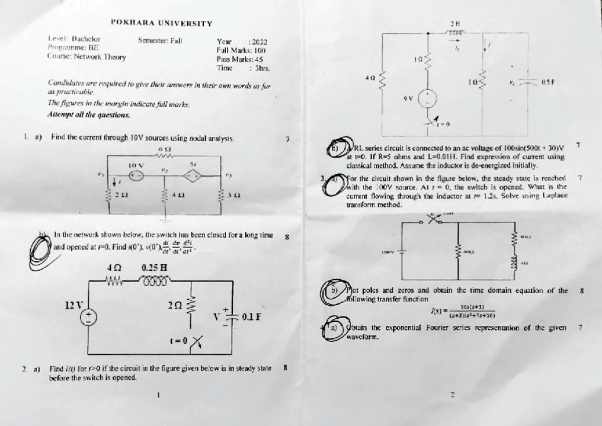 NT-22 Fall - Network Theory Past Exam Paper (Bachelor, 2022) - Studocu