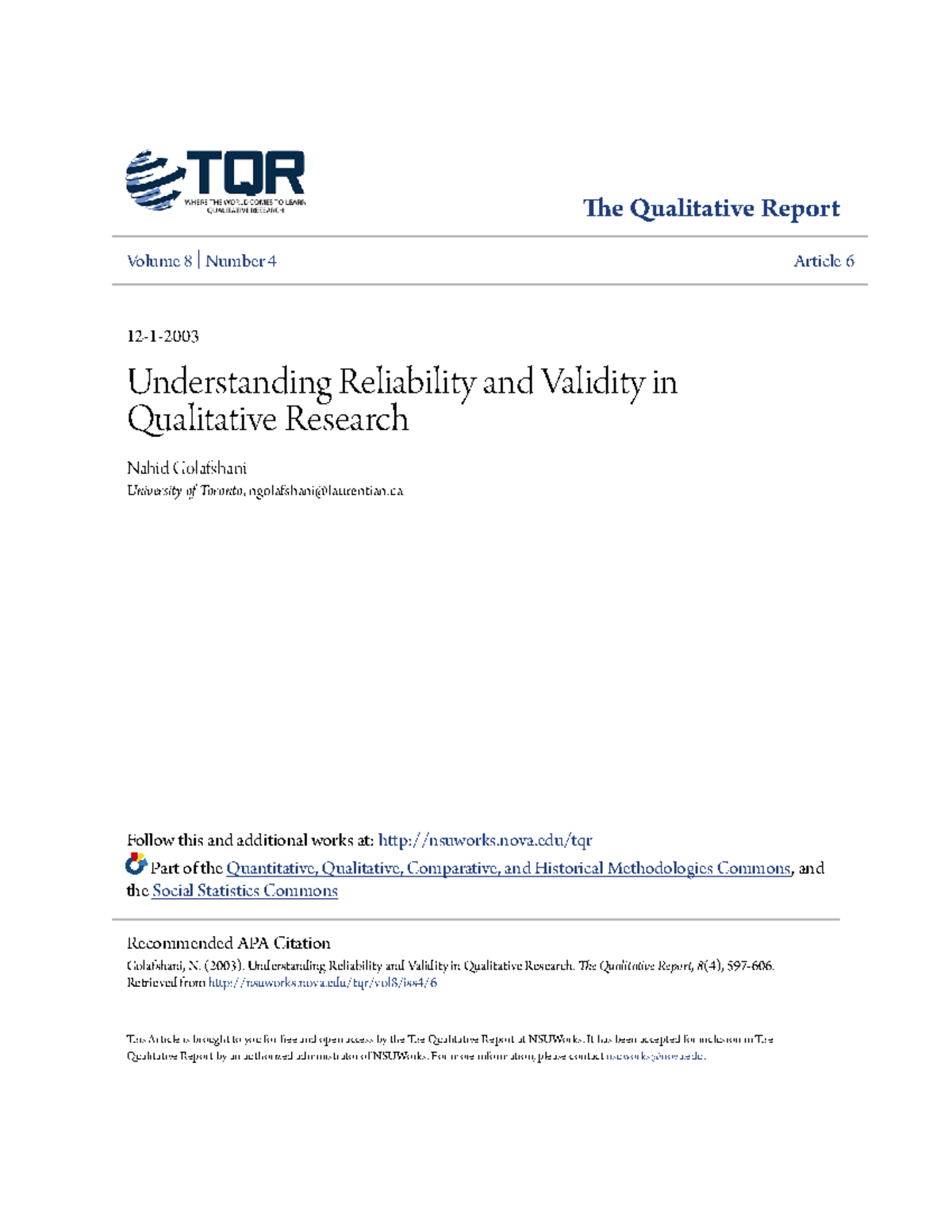 Understanding Reliability and Validity in Qualitative Research - The ...