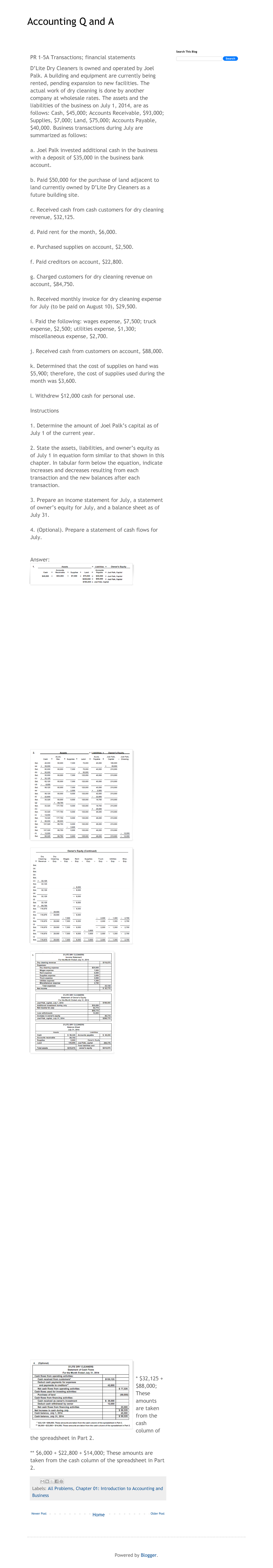 Accounting Q&A PR 1-5A: Transactions and Financial Statements Analysis ...