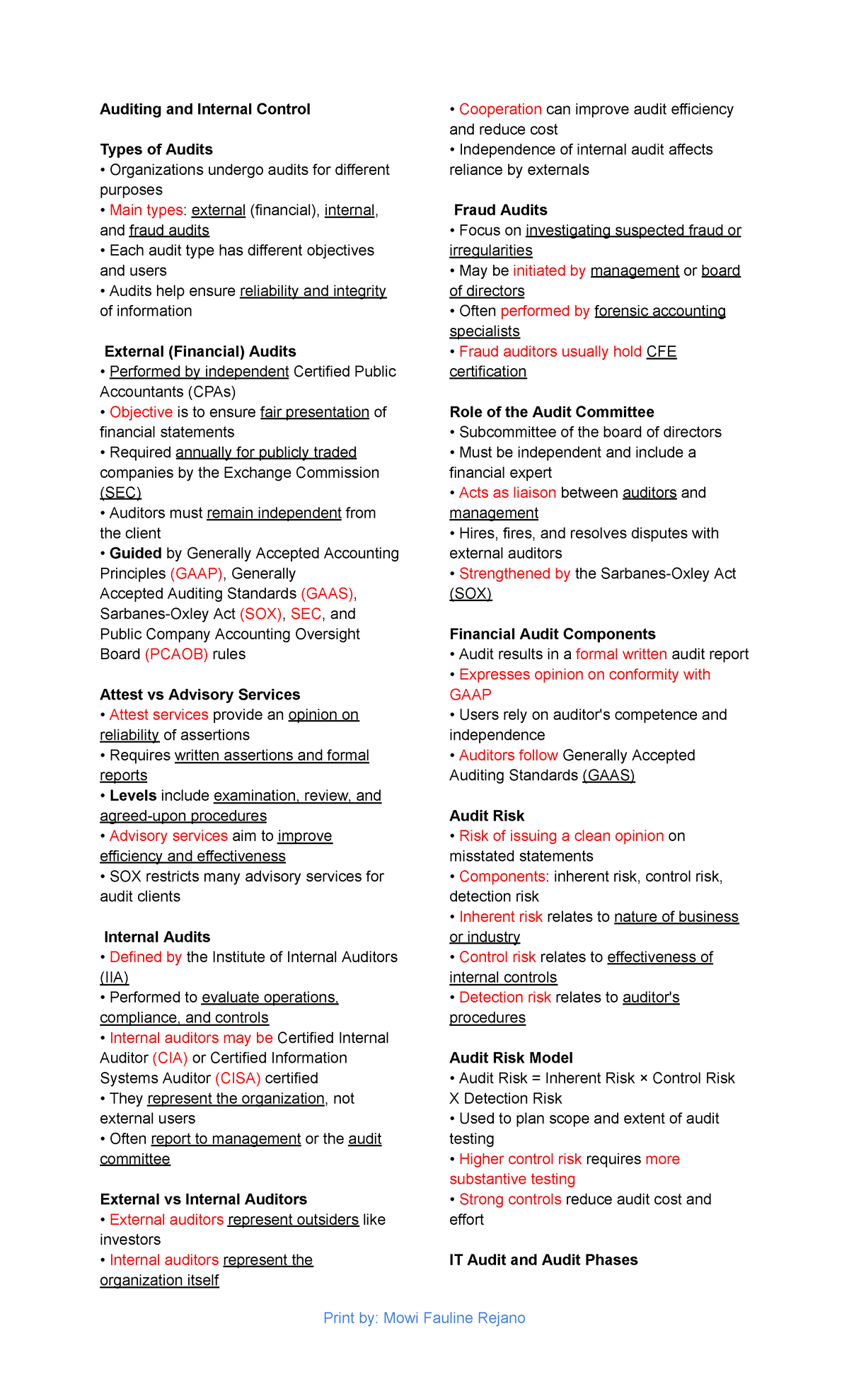 Auditing and Internal Control: Midterm Study Guide (ACCT 101) - Studocu