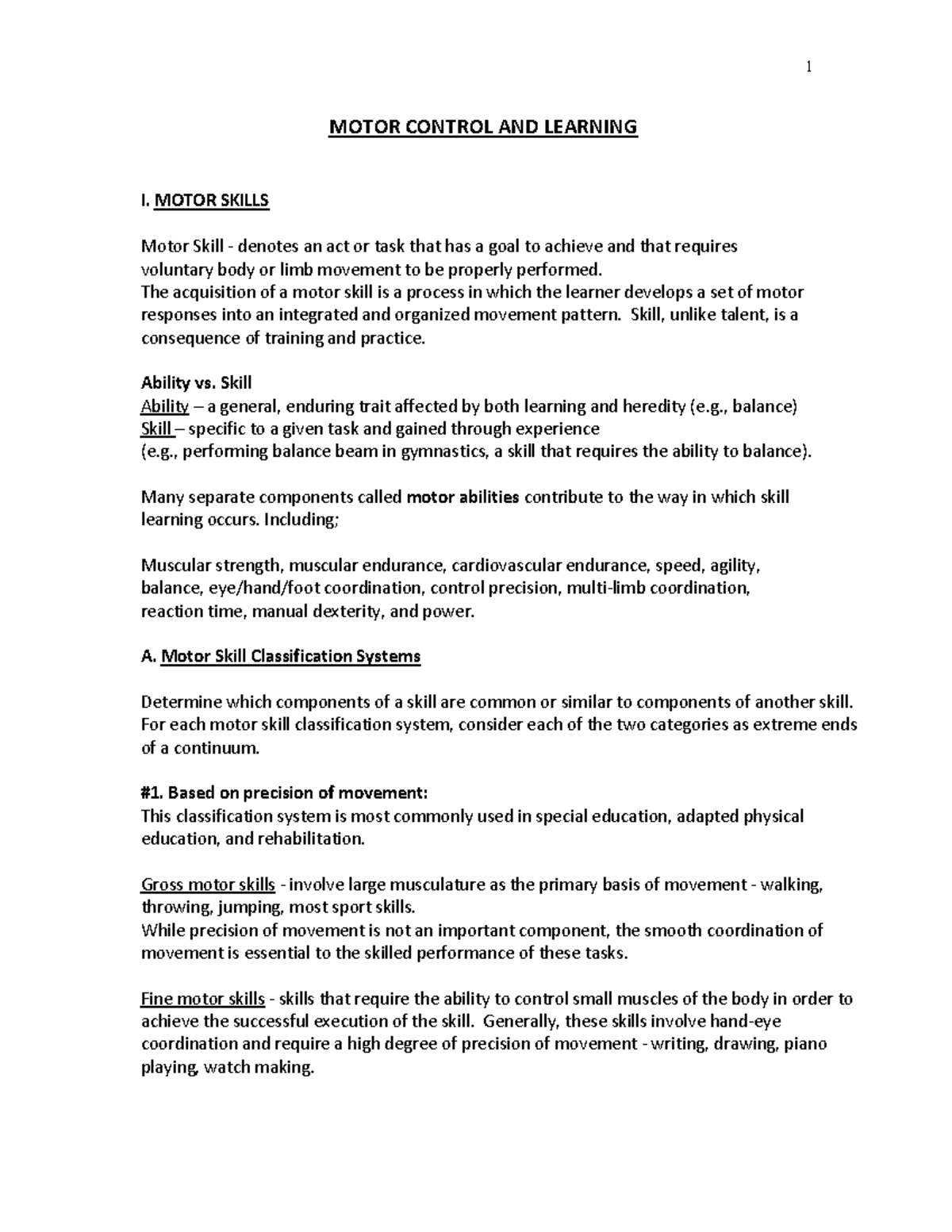 Week 11: Motor Learning Concepts and Skill Development (20-3JC) - Studocu
