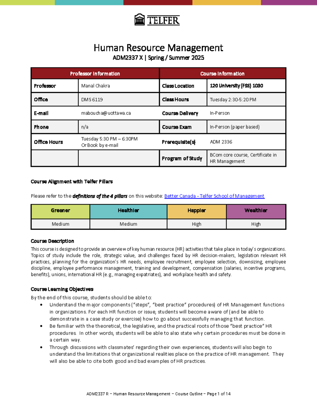 ADM2337 X Human Resource Management Course Outline - Spring/Summer 2025 ...