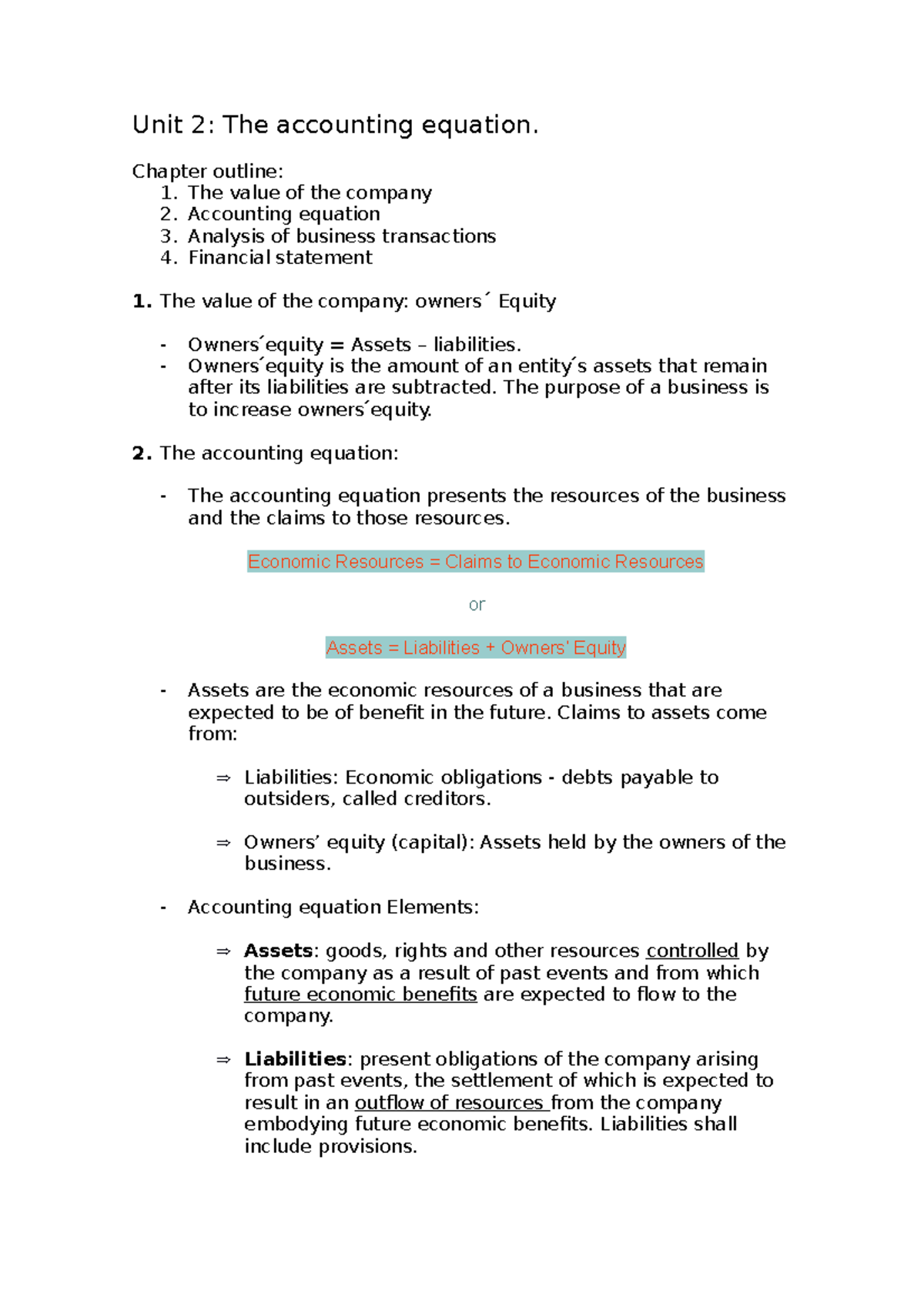 Unit 2 & 3 Notes: Intro to Accounting Concepts - UC3M - Studocu