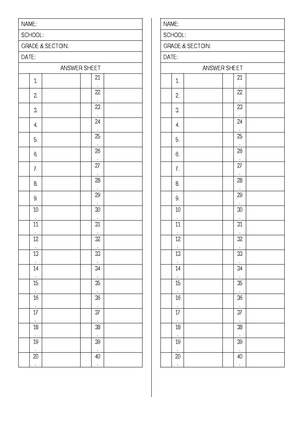 Answer Sheet for Secondary Education - Studocu