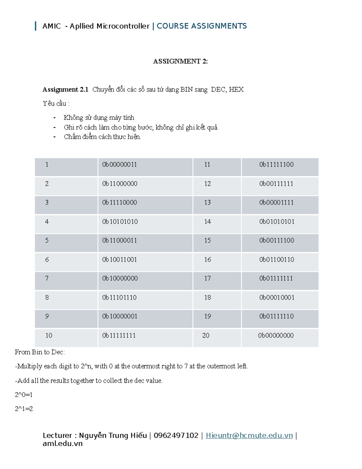 AMIC - Applied Microcontroller | Assignment 2 - Number Conversion - Studocu