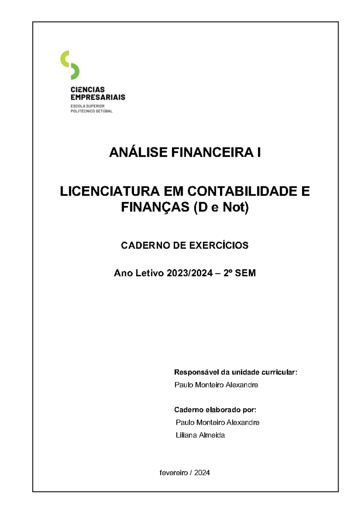 AF I - Caderno de Exercícios 232024: Análise Financeira e Balanços ...