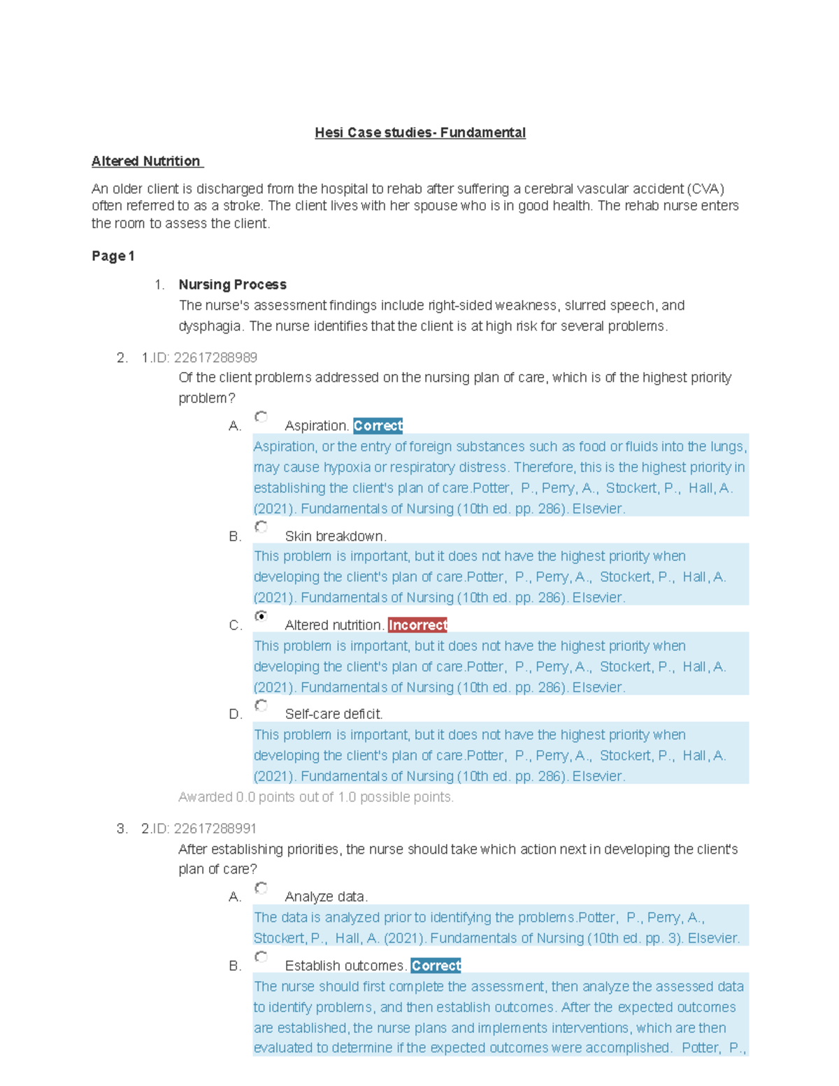 Fundamentals of Nursing: Case Studies on Altered Nutrition (NUR 2023 ...