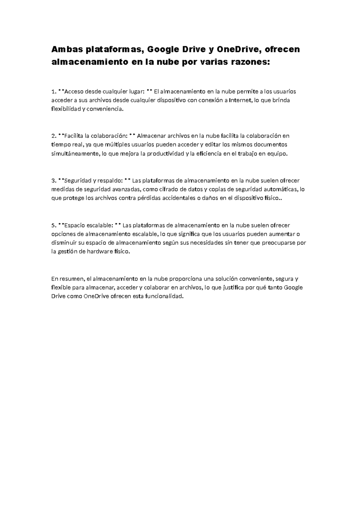 Ventajas del Almacenamiento en la Nube: Google Drive vs OneDrive - Studocu