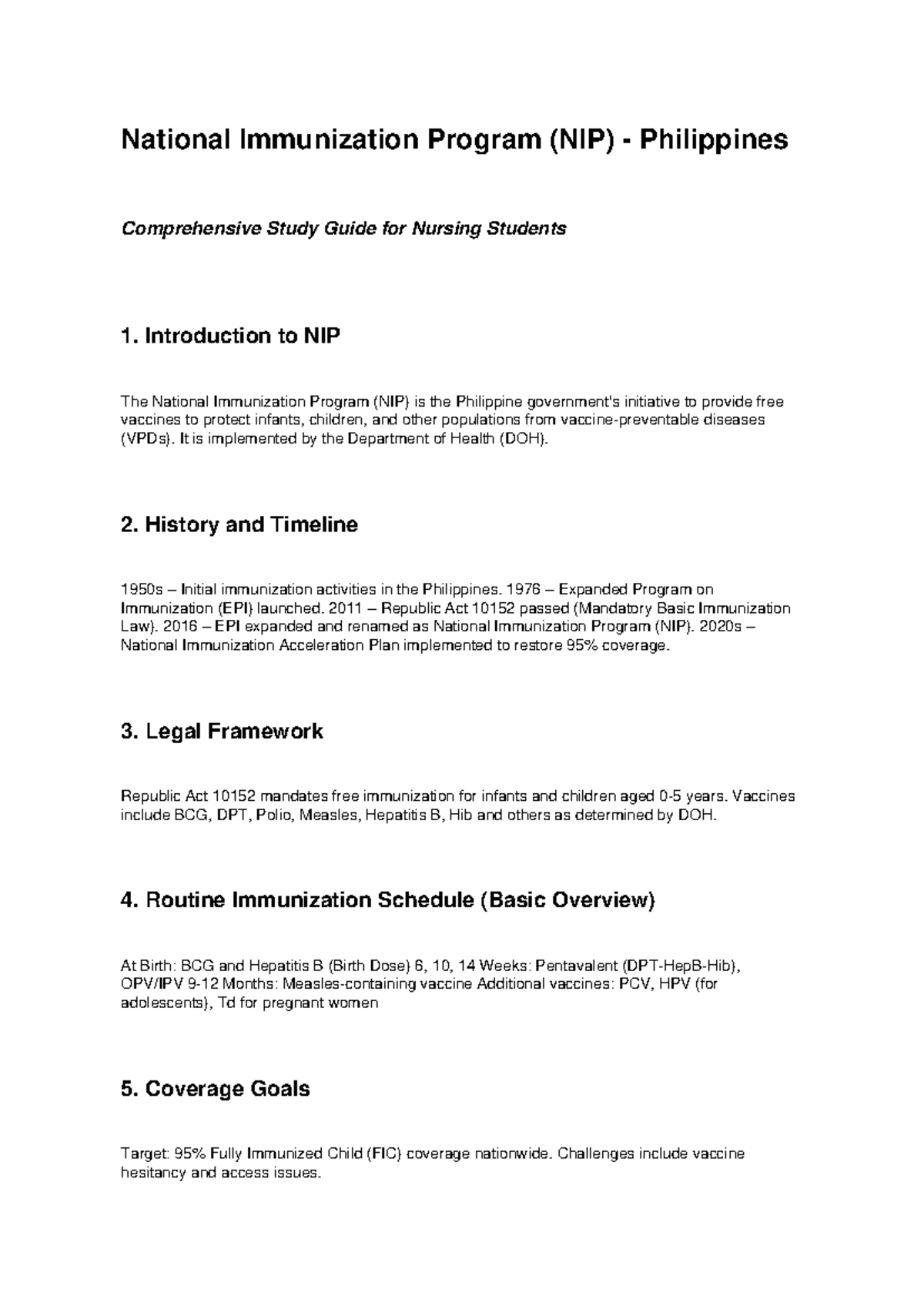 Nursing Study Guide: National Immunization Program (NIP) Philippines ...