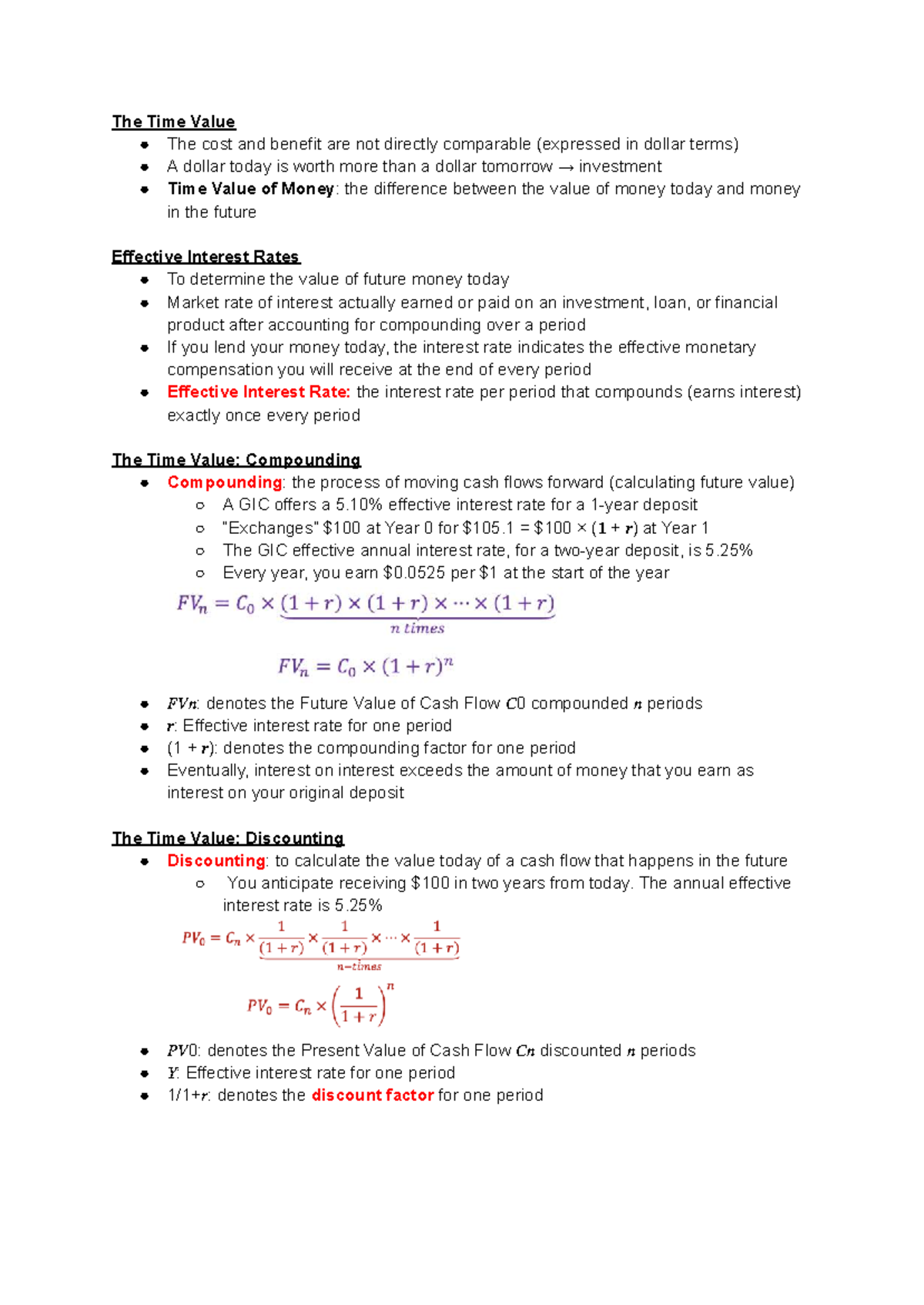 Comm 298 Lecture Notes: Time Value of Money Summary - Studocu