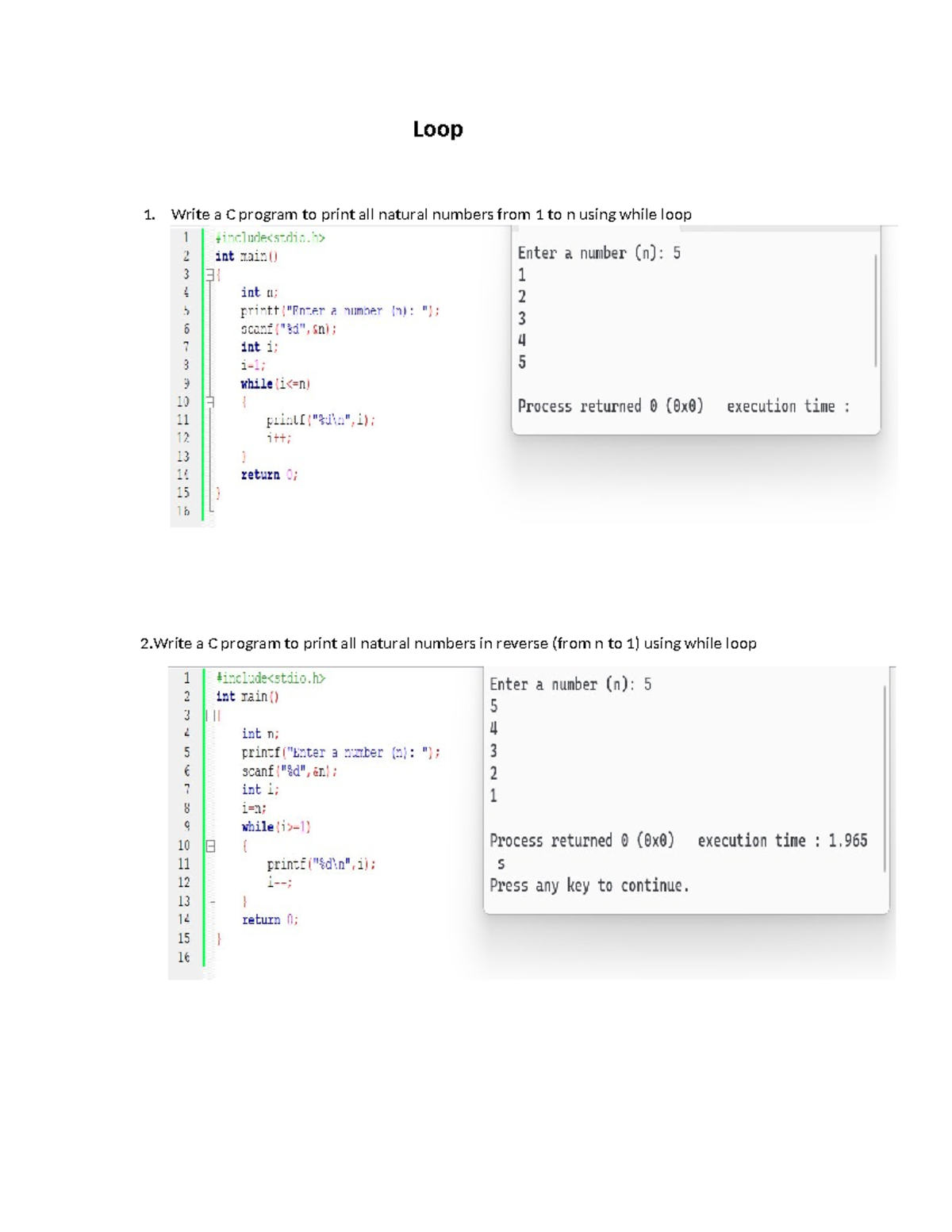 Loop - This lab report contains a series of practical exercises and ...