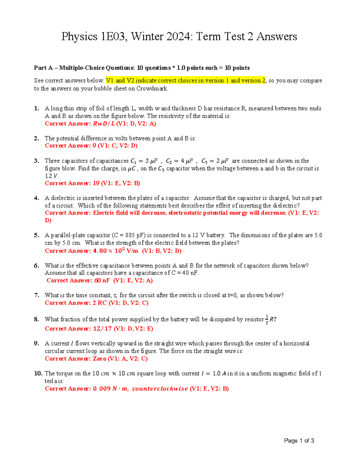 Phys 1E03 Winter 2024: Term Test 2 Solutions and Answers - Studocu