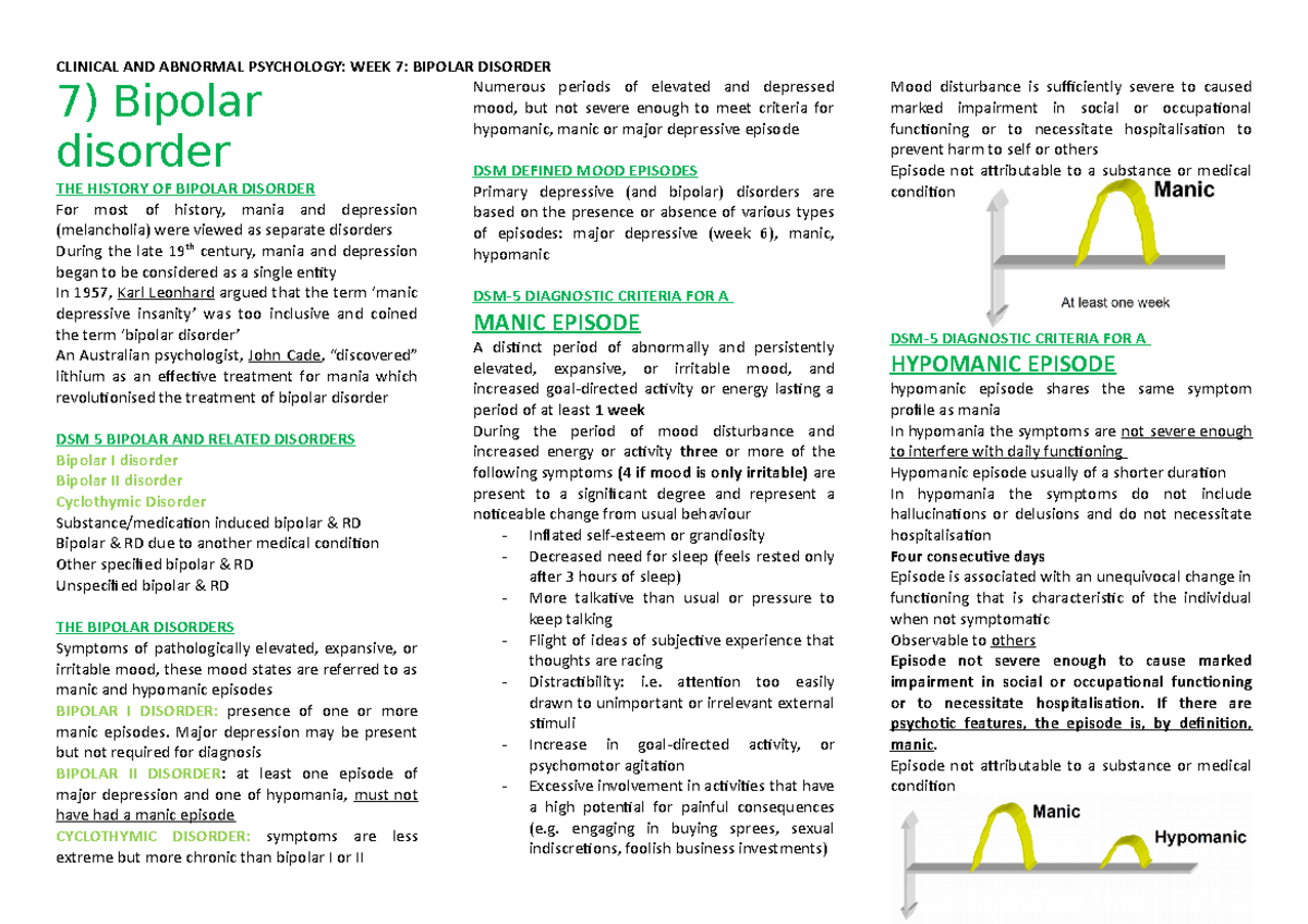 Week 7- Bipolar disorder - 7) Bipolar disorder THE HISTORY OF BIPOLAR ...