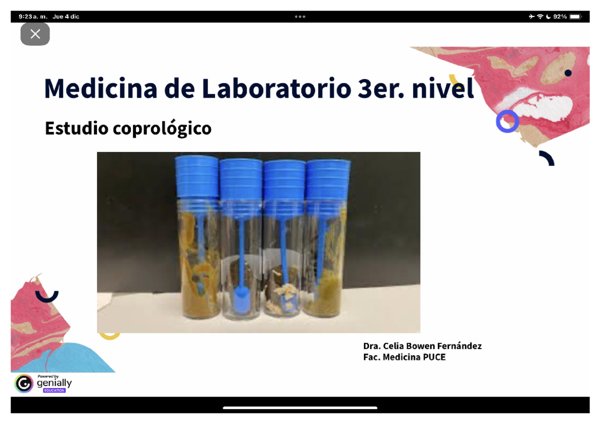 Estudio Coprológico - Medicina de Laboratorio 3er Nivel - Studocu